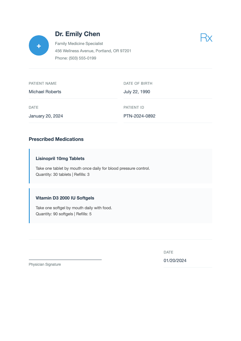 Modern minimalist prescription form